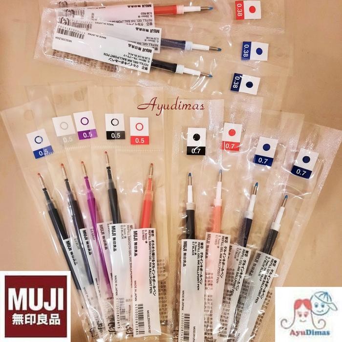 

Ready JT Muji REFILL 0.5mm Gel Ink Pen Cap / Knock Type - isi ballpoint /pulpen