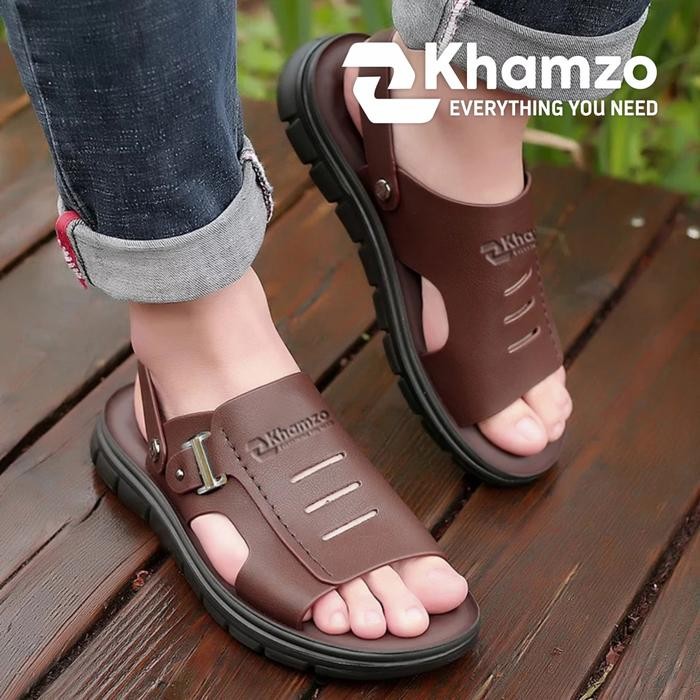SANDAL PRIA KULIT SELOP CASUAL TALI BELAKANG ORIGINAL KHAMZO TERBARU