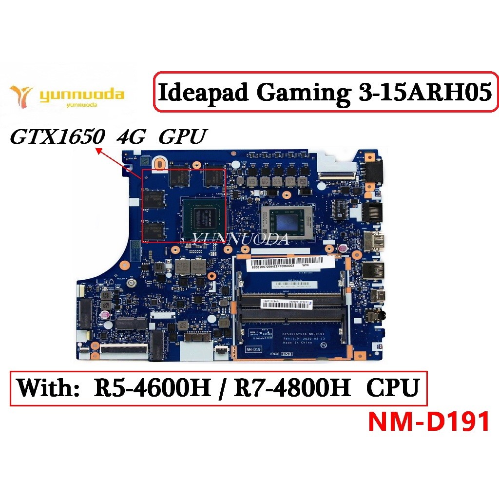 NM-D191 For Lenovo ideapad Gaming 3-15ARH05 Laptop Motherboard With R5-4600H R7-4800H CPU GTX1650 4G