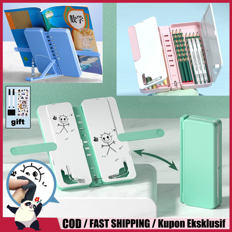 

2IN1 Tempat Pensil Multifungsi Pencil Case Book Holder Kotak Pensil Lipat dengan Tatakan Buku dan