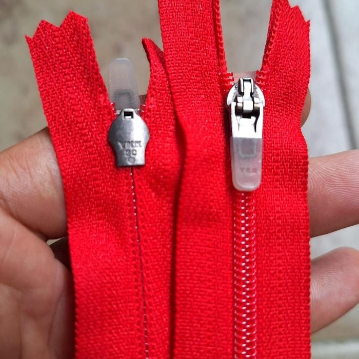 PREMIUM Resleting YKK no 3 PinLock Kantong Jaket Celana Sirwal Merah 18cm