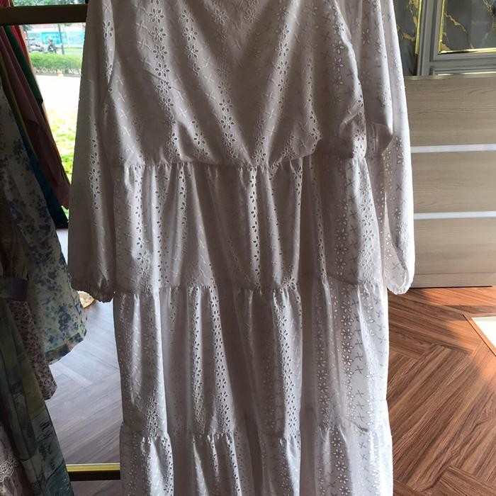 Gamis katun bordir putih polos