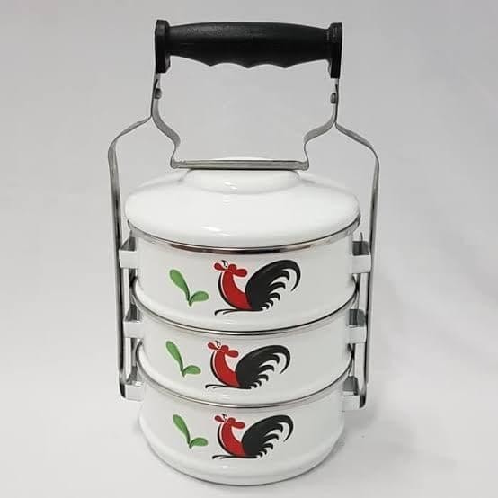 Rantang Enamel Ayam Jago susun 3 ukuran 14cm