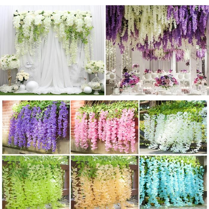 [1 Lusin ] Wisteria Gantung Besar / Bunga Juntai Wisteria (12 Pcs) Merah Plastik Putih Tanaman
