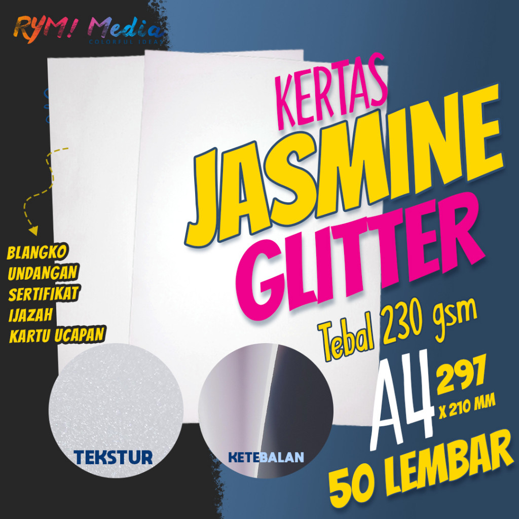 

Kertas Glitter TEBAL 230 gsm Jasmine Putih A4 isi 50 lembar / Jasmin Paper Flower 230 gram Bahan