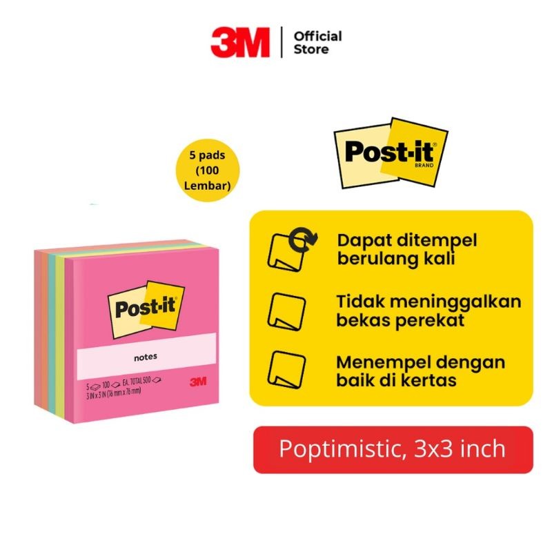 

3M Post-it Original Sticky Notes Poptimistic 654-5AN (3 Inch 3 Inch) 500 Lembar
