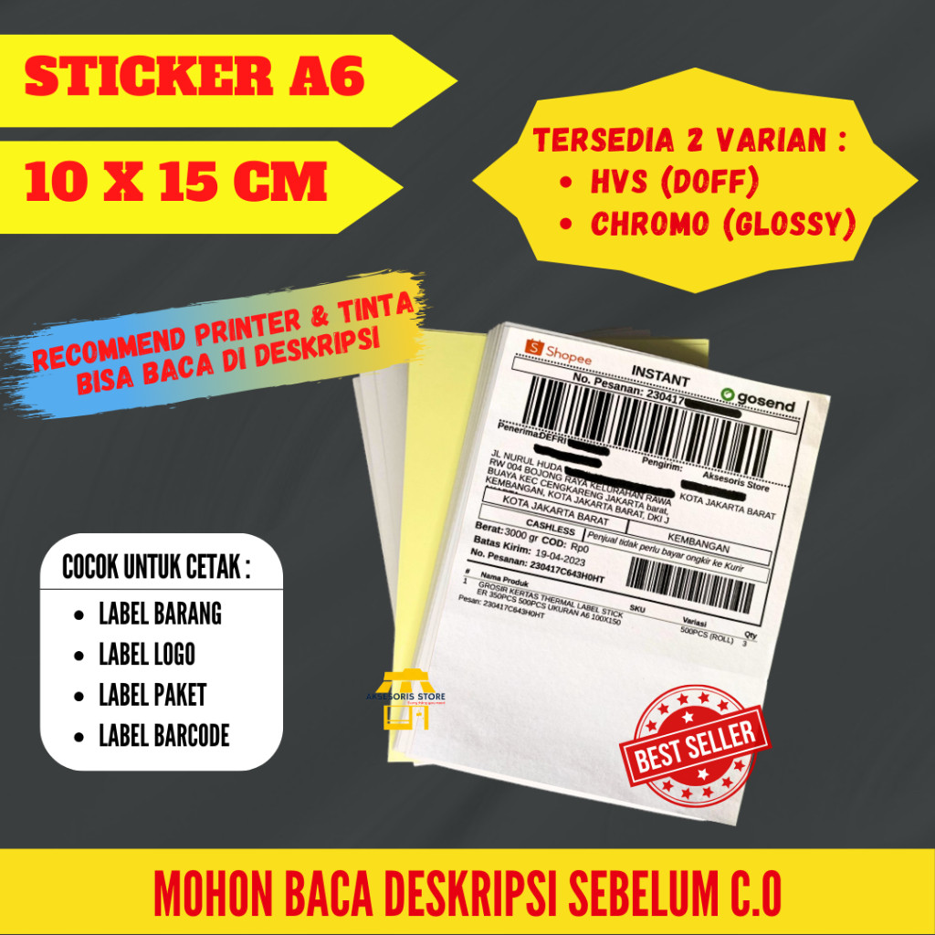 

STIKER LABEL A6 ISI 500 LEMBAR / KERTAS STICKER HVS A6 UKURAN 10X15