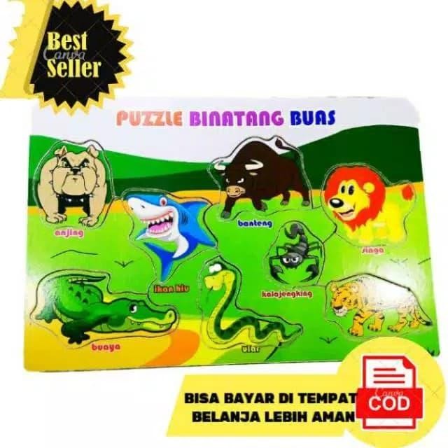 APE / mainan edukasi - puzzel hewan buas, MAINAN ANAK KAYU PAUD TK