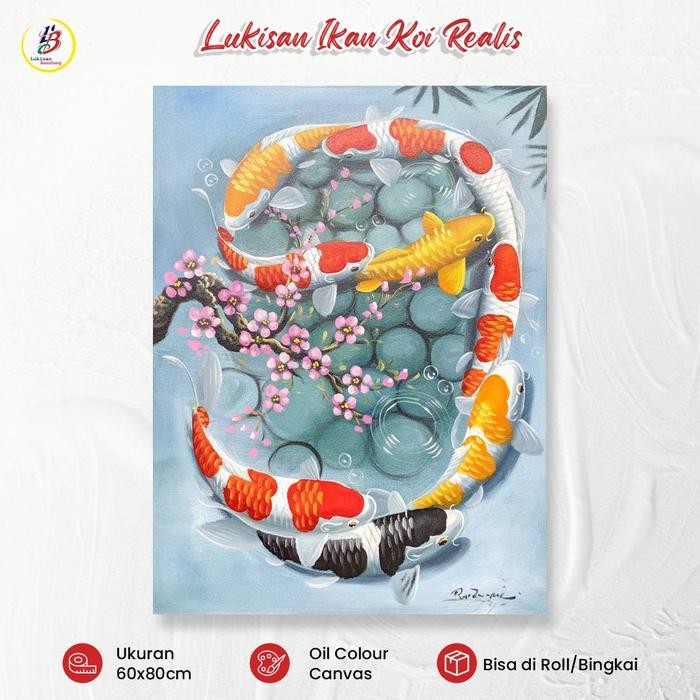 Terlaris lukisan ikan koi 9 ekor fengshui