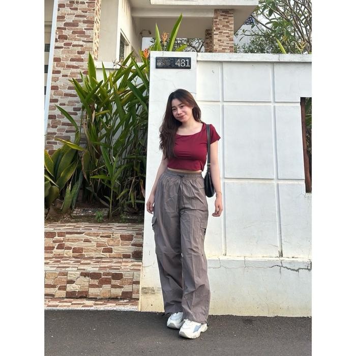 Moqico.Id Celana Wanita Cargo Parasut / Celana Cargo Kekinian / Celana Cargo Korea Style / Celana