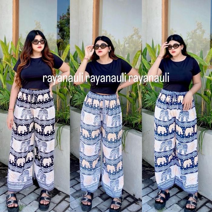 Celana Kulot Wanita Jumbo Rayon Motif Gajah Kain Bali Panjang Nyaman Santai Best Quality