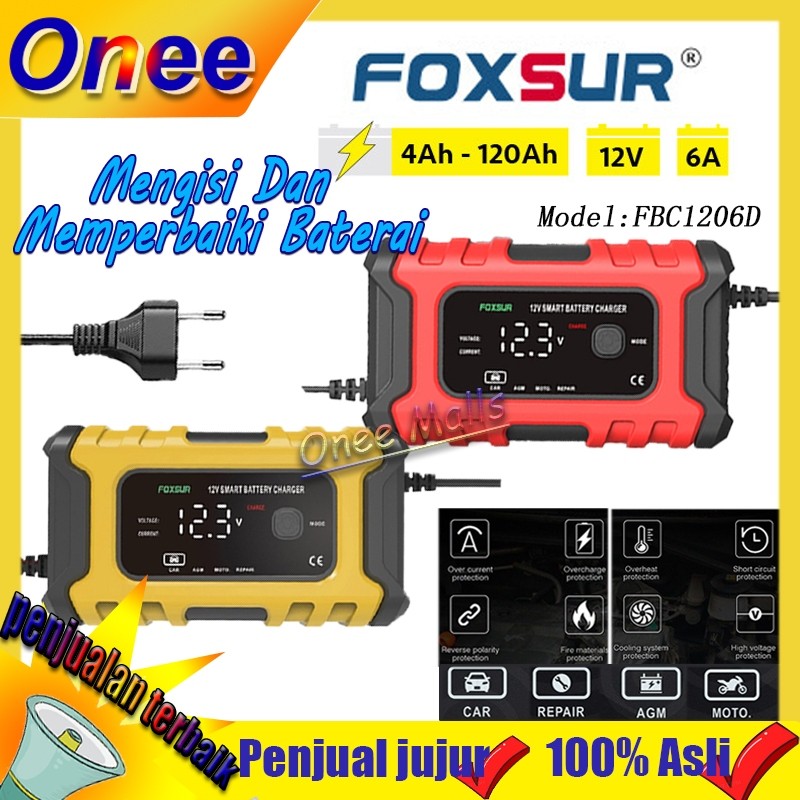 100%Asli FOXSUR 12V6A Charger aki motor Charger aki portable Charger aki motor dan mobil Charger aki