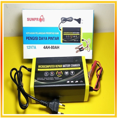 Adaptor Aki Sunpro 12V7A / Battery Charger High Quality 4AH-80Ah / aki Mobil Motor Charger Aki 7A