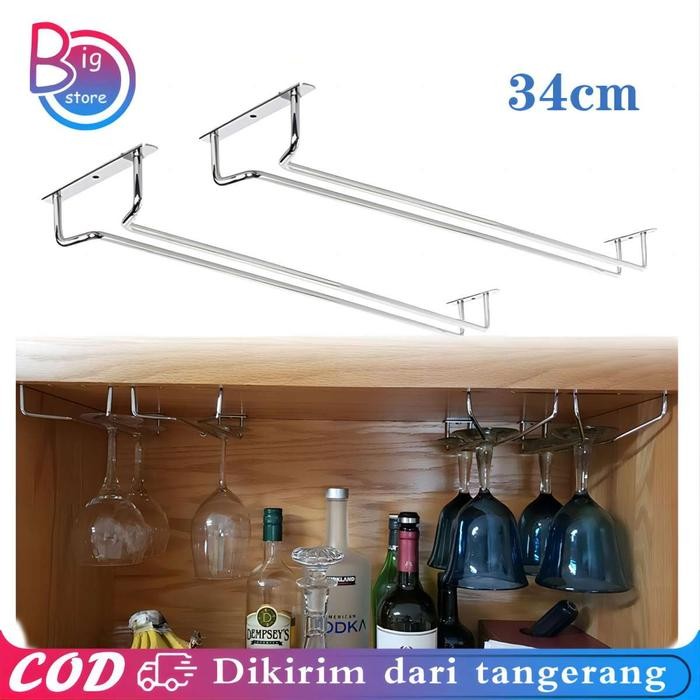 TERLARIS Gantungan Gelas Mini Bar 1baris Rak Gelas Gantung Gantungan Gelas Untuk Bar Dan Dapur Wine
