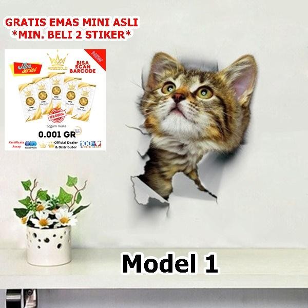 Stiker gambar kucing lucu wall stickers 3D bisa di mobil atau motor
