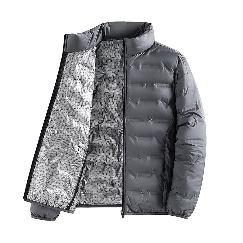 Graphene Self-Heating Down Jacket Men Solid Windproof Pleated Down Jackets Stand Collar Classical