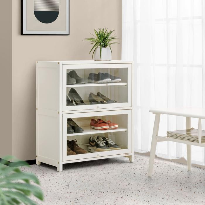 Terbaru Ifurnholic Siena Shoe Cabinet Rak Sepatu Kayu Tertutup Pintu Kaca