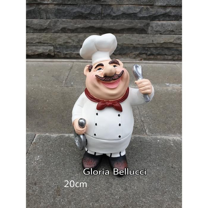 patung pajangan koki pelayan teflon miniatur chef cafe restoran