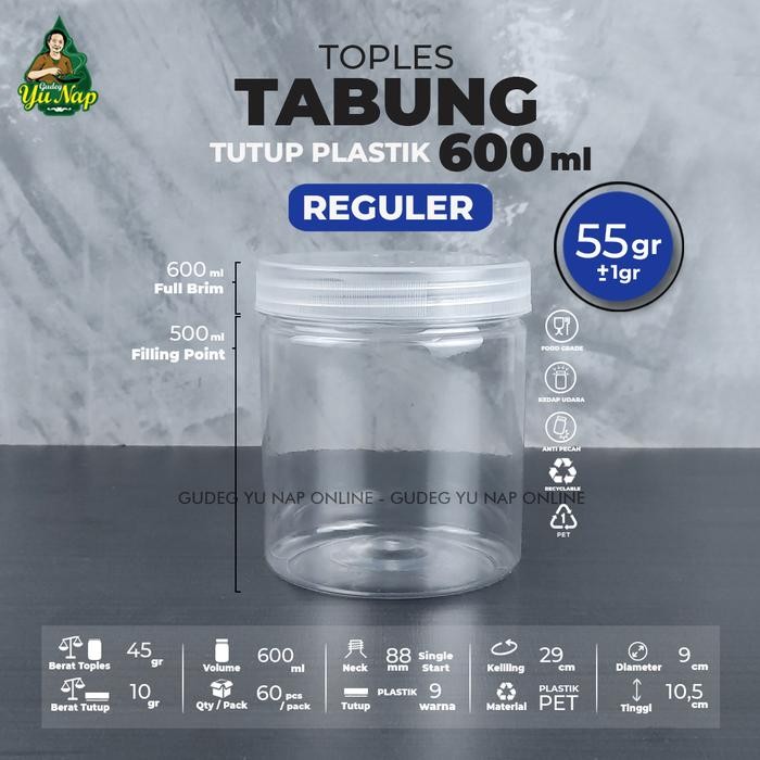 Toples Tabung Cylinder 600 ml - Toples Jar Plastik 600 ml / 600ml