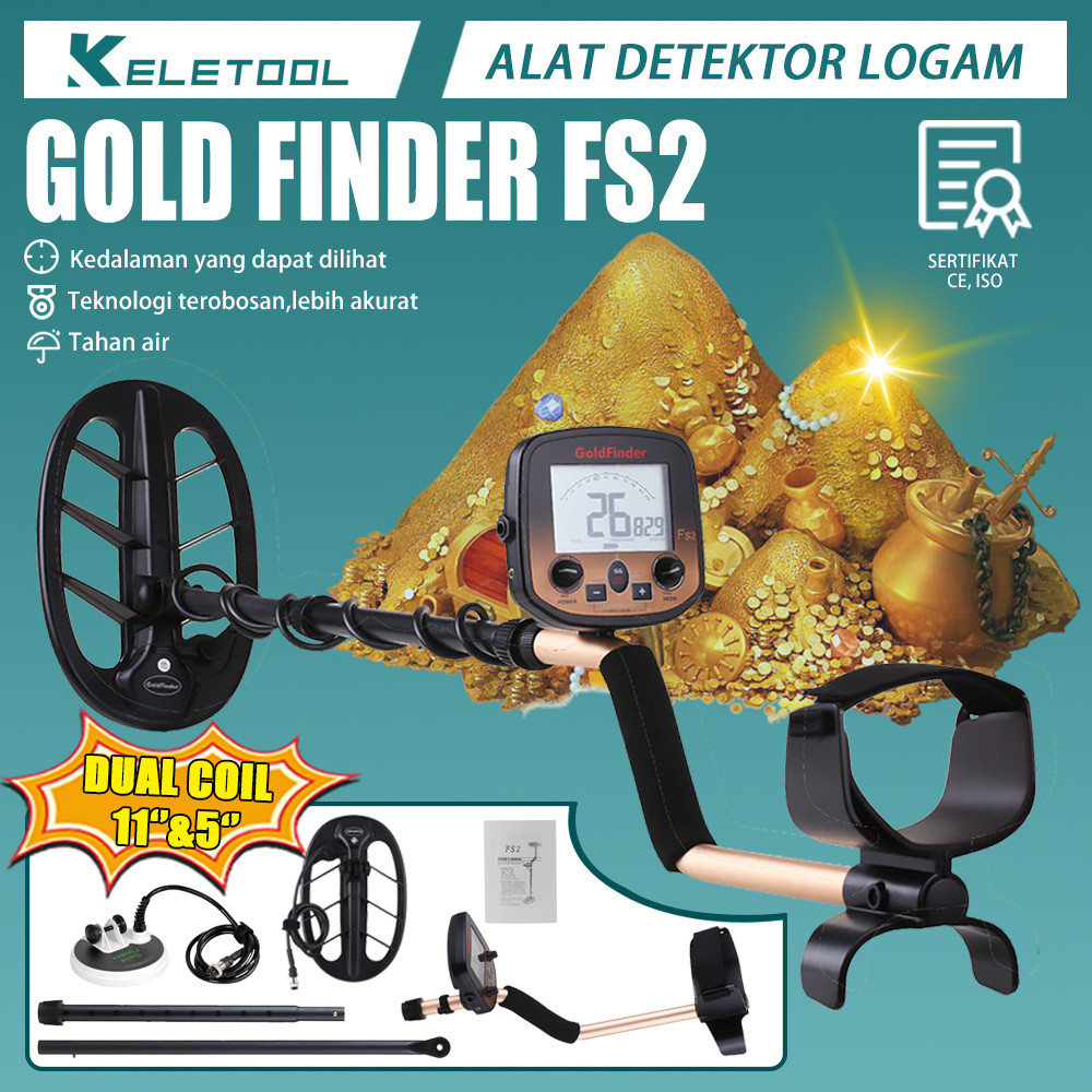 GOLD FINDER FS2 dual coil 5"&11" Detektor emas logam Metal detector Pendeteksi pengecek emas harta