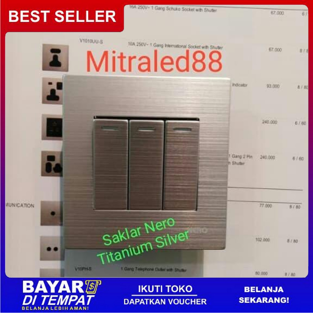 FREE ONGKIR SAKLAR NERO TRIPLE/3GANG TITANIUM SILVER SAKELAR LAMPU INBOW NEW MODEL MODEL TERKINI