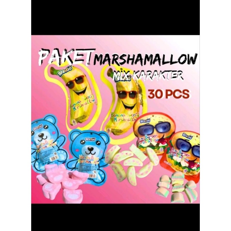 

Paket isi 30 bravo marshmallow aneka bentuk