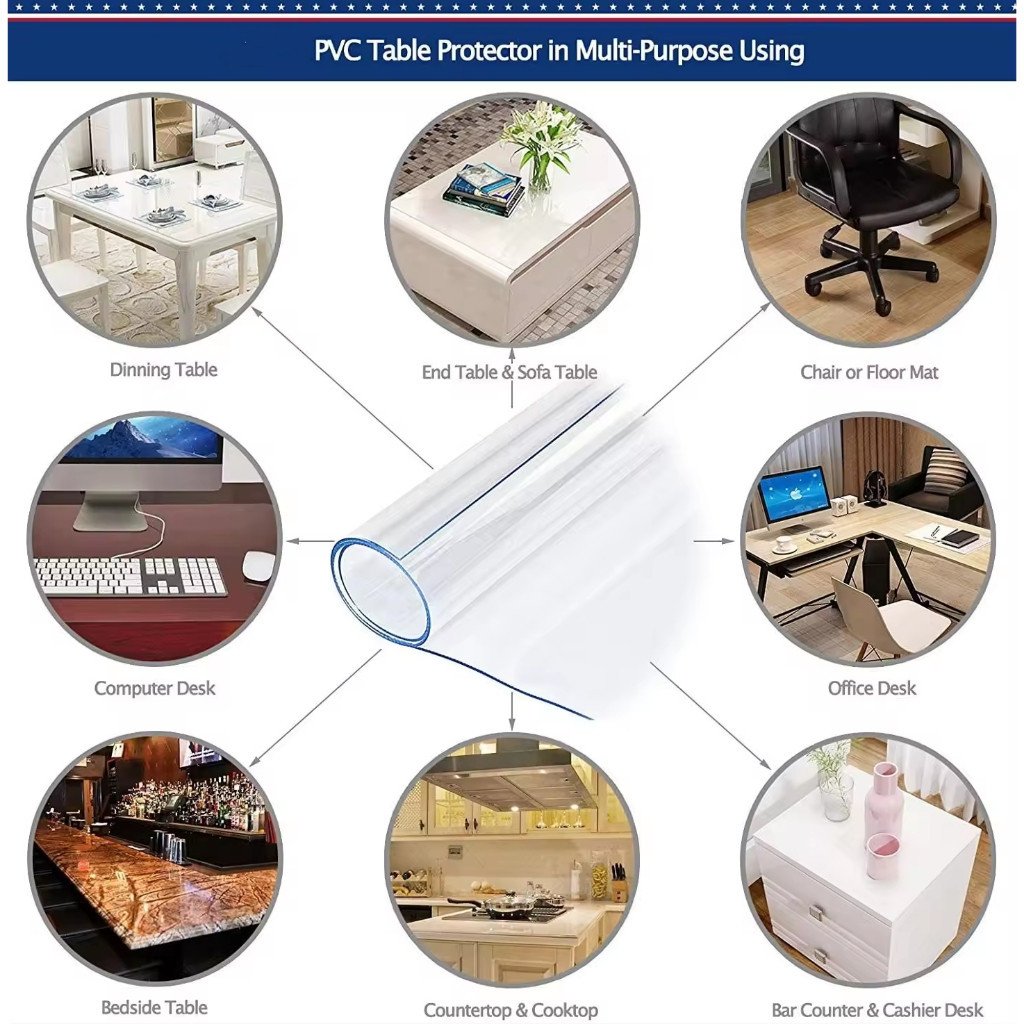 Taplak Meja Transparan Bahan Mika Plastik Taplak Meja Makan PVC Transparan BISA CUSTOM UKURAN -Tebal