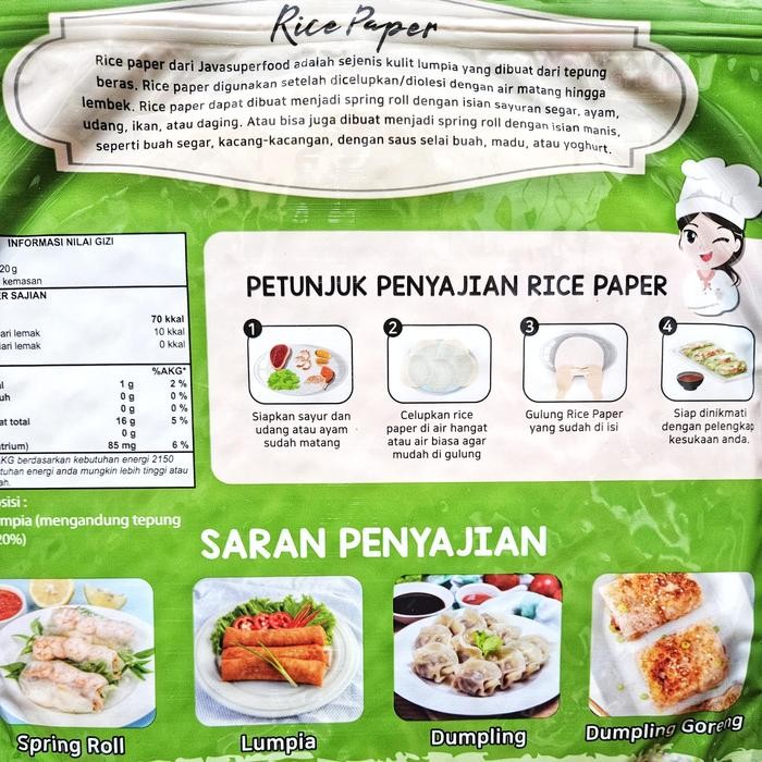 

JTTOP" RICE PAPER KULIT LUMPIA BULAT 20 LEMBAR 200GR JAVA SUPER FOOD HALAL