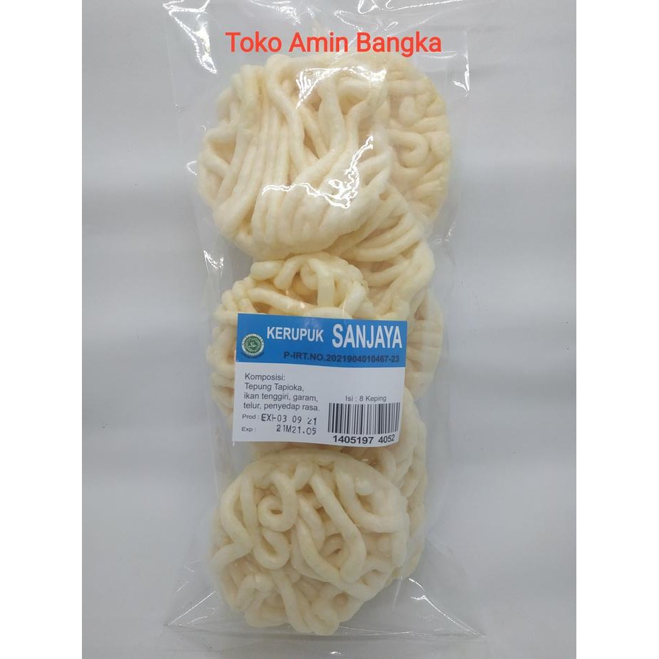 

JTTOP" KERUPUK KERITING IKAN TENGGIRI KHAS BANGKA CAP SANJAYA ISI 8 KEPING