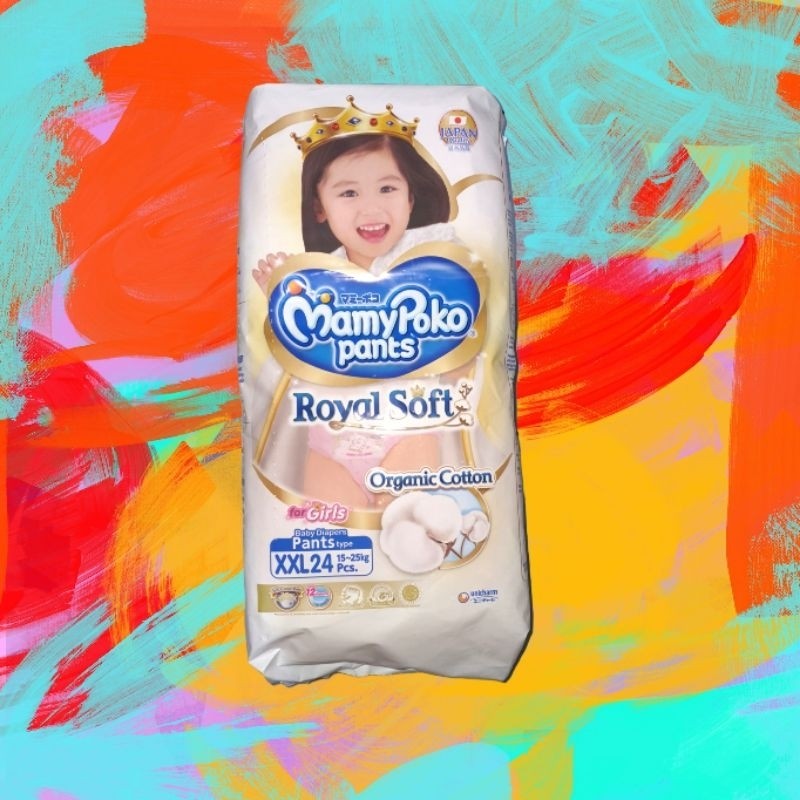 MamyPoko Pants Royal Soft Organic Cotton Pampers Bag Size XXL isi 24 pcs & M 42 pcs