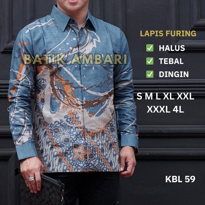 PREMIUM Ambari Batik Pria Lapis Furing Lengan Panjang Standar Jumbo Big Size XXXL 4L 4XL Bahan Katun