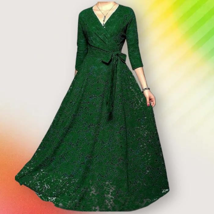 PREMIUM Gamis hana dress hijau botol Baju pesta brukat jumbo murah ich at