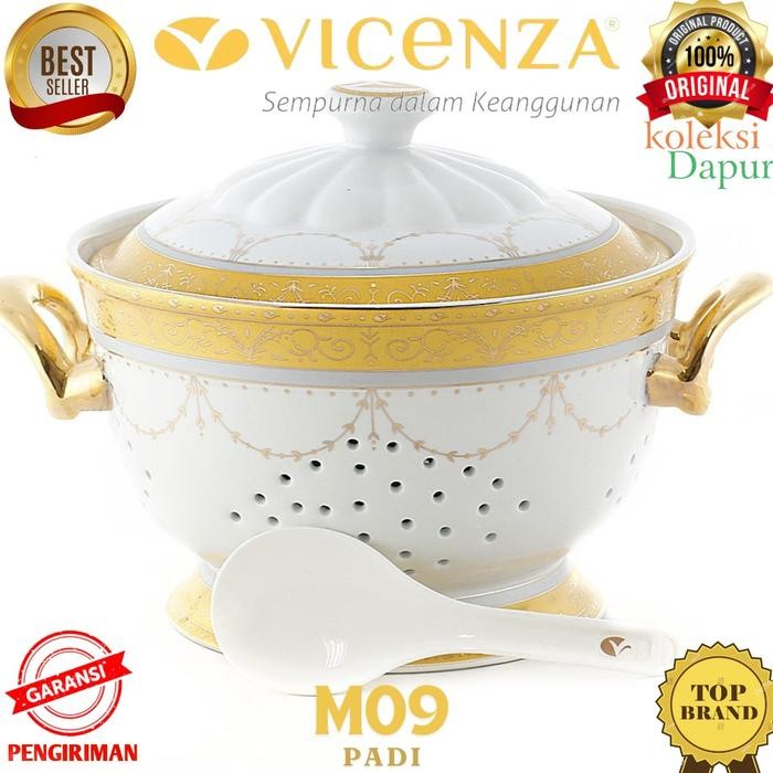 Piring Saji 16 In Merek Vicenza P07 Motif Padi, Perangkat Makan Porselain Khusus Dengan Ukuran Besar