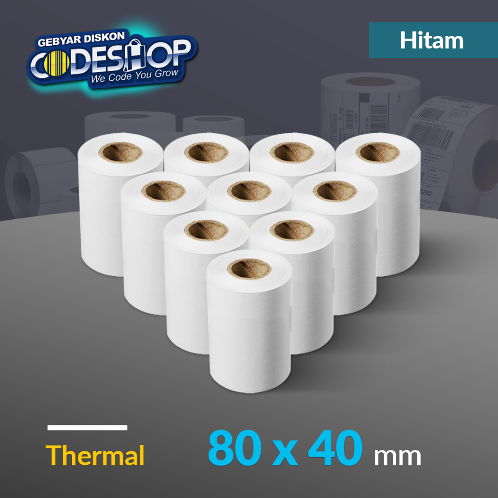 

LINDU Codeshop Kertas Struk Kasir Thermal 80x40 / 80 x 40 mm Printer Bluetooth Termal 80mm (10 Roll)