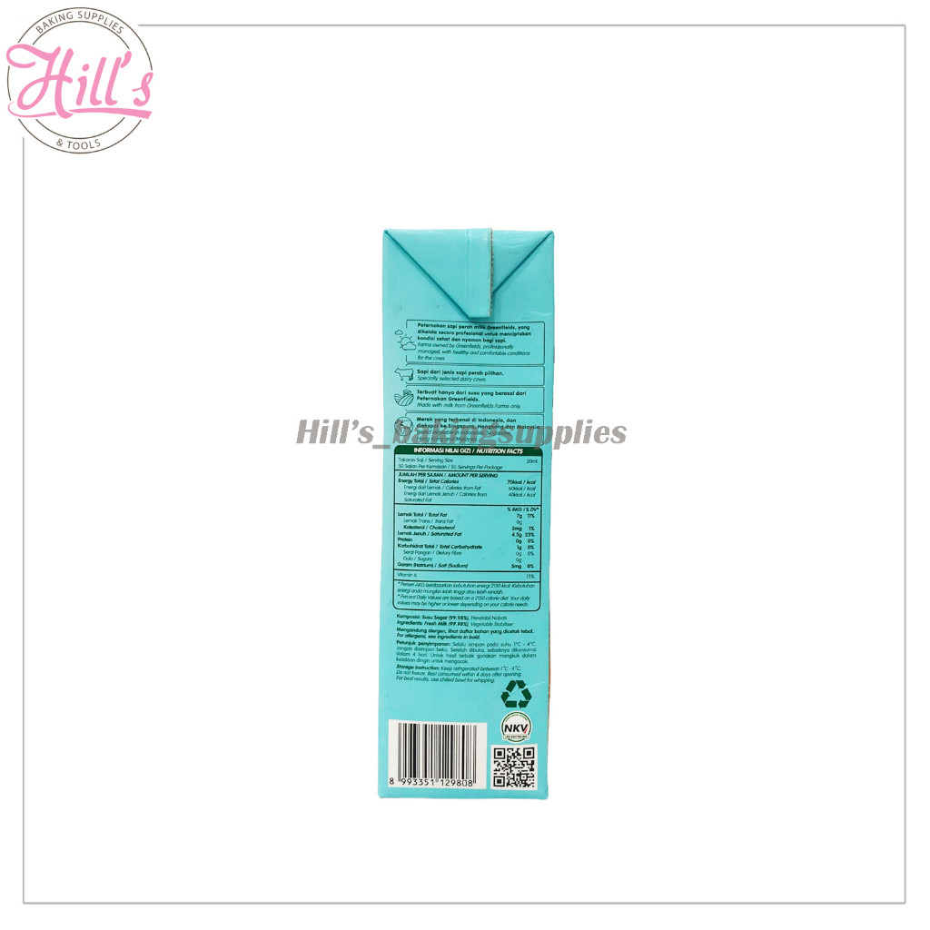 

PROMO MURAH !!! GREENFIELDS WHIPPING CREAM 1 LITER / WHIP CREAM 1 L / DAIRY / WHIPING CREAM