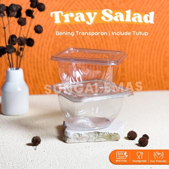 [50PCS] Tray Mika Salad Dessert Plastik / Salad Tray Buah 500ml / Kotak Salad Higienis