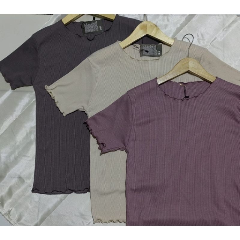 Pola Mewah Kaos Rib Premium Lengan Pendek /Atasan Lengan Pendek