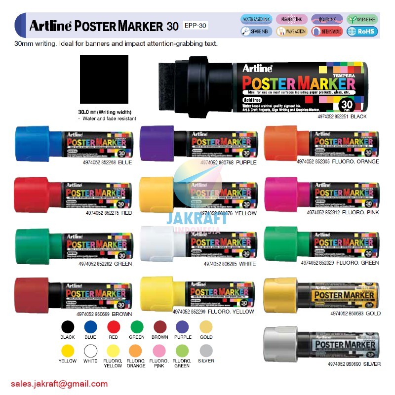 

(1 Pcs) Spidol Graffiti Mural Dinding Kaca Papan Tulis 3 Cm ARTLINE Poster Marker EPP-30 Whiteboard