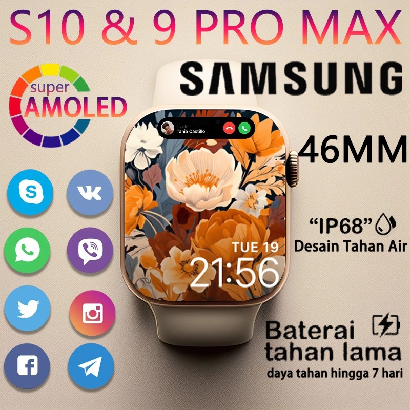 [COD] Samsung SmartWatch 10 pro max Wanita tahan air Jam Pintar bluetooth olahraga Smart Watch Gps