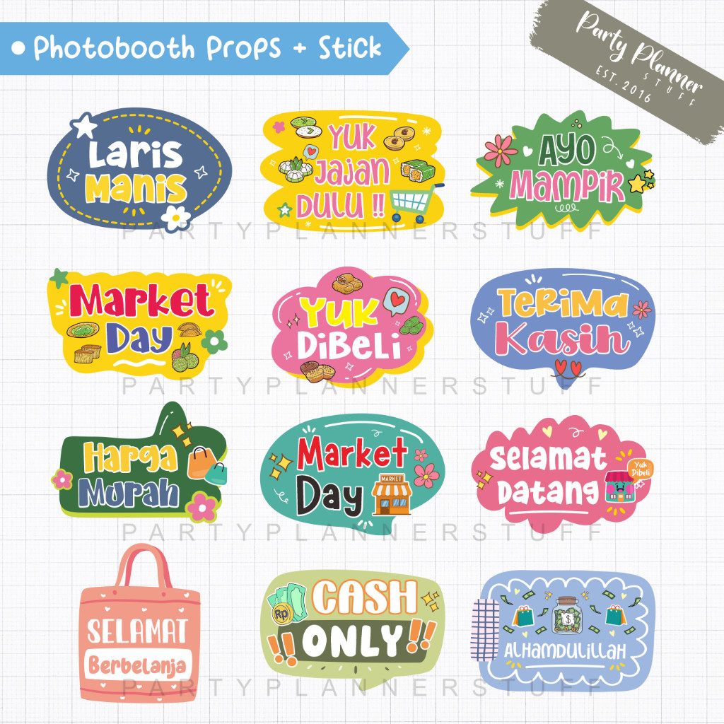 Flowpartt Props Market Day / Photo Booth Property Market Day Sekolah / Custom Props Makanan Market