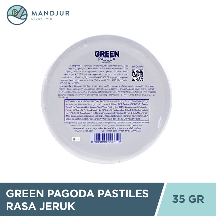 

GREEN PAGODA PASTILES 35 GRAM - PERMEN PELEGA TENGGGOROKAN RASA JERUK