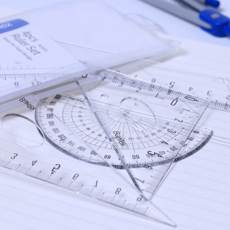 

Bantex Set Penggaris Segitiga Busur Derajat Set 4 Pcs PS Tembus Berkualitas Tahan Lama BE5003