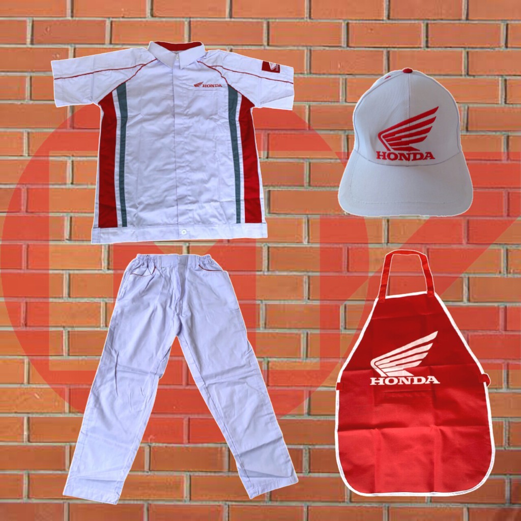 Baju Mekanik Honda Set Dengan Topi Dan Celmek WE