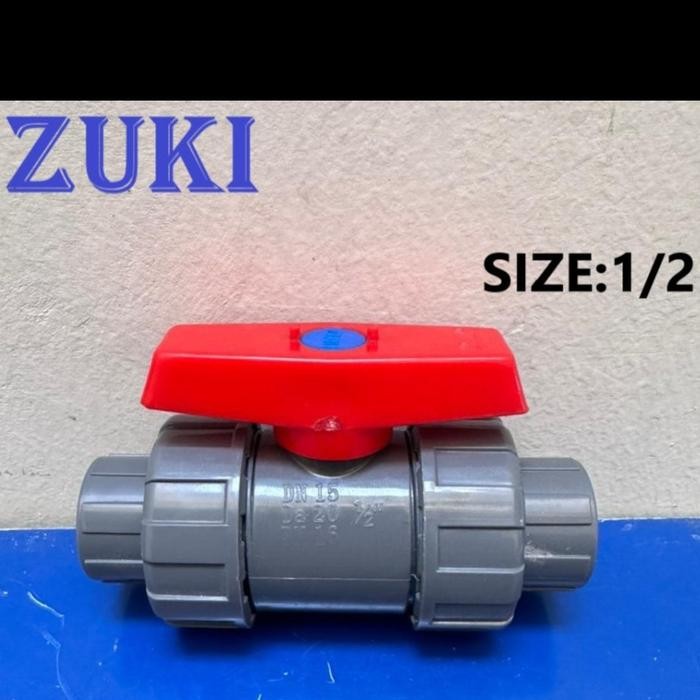 Ready BALL VALVE DOUBLE UNION ZUKI 1/2" inch PVC STOP KRAN WATER MUR 1/2"