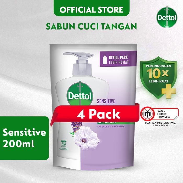 Dettol Sabun Cuci Tangan Anti Bakteri Sensitive 200ml x4