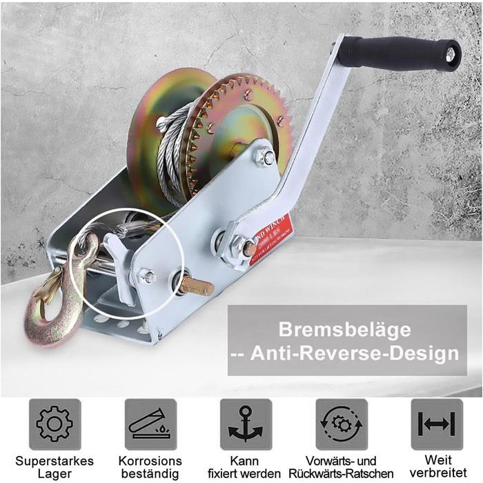 Terlaris 800Lbs Mesin Derak Manual Tangan Hand Winch Katrol Manual Alat Penarik Caravan Panjang Tali