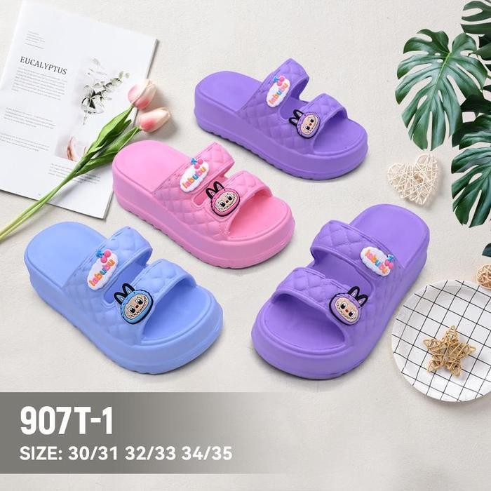 Takidtoo Sandal Labubu Anak Perempuan Wedges Sandal Anak Aksesoris Kartun Lucu Ukuran : 24-35