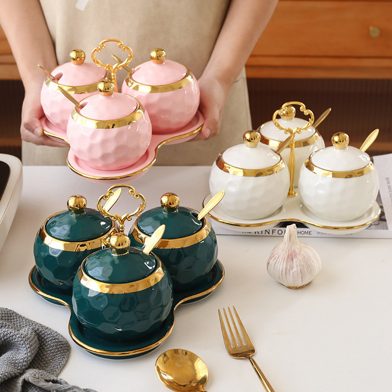New Toples bumbu keramik Nordik/ Set Seasoning Jar Elegan / Tempat Bumbu Dapur Keramik Set