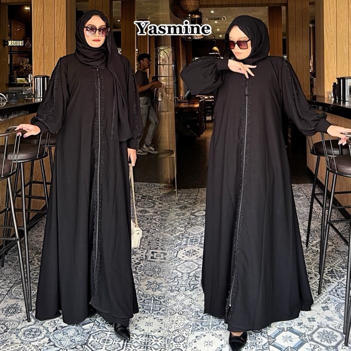 Abaya Hitam Gamis Wanita Terbaru Turkey Dubai Yasmine Dress Umroh Arab Muslim Bordir Turki Silver
