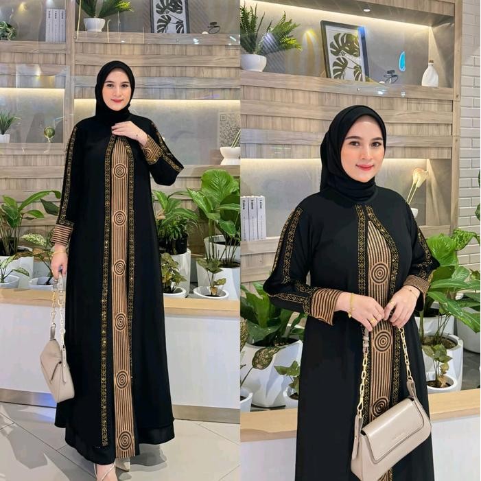 Gamis Abaya Turkey Bordir Circle Hitam Dan Warna Kombinasi Lembut Terlaris